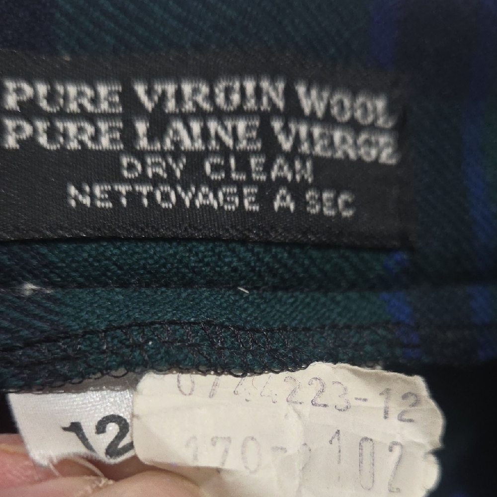 Vintage 90s Plaid Wool Midi Skirt Size 12 Green Tartan Button Front - Picture 9 of 11